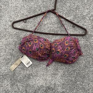 Sofia Bikini Top Size Medium Boho Colorful Peacock Print Chic Festival Y2K Style